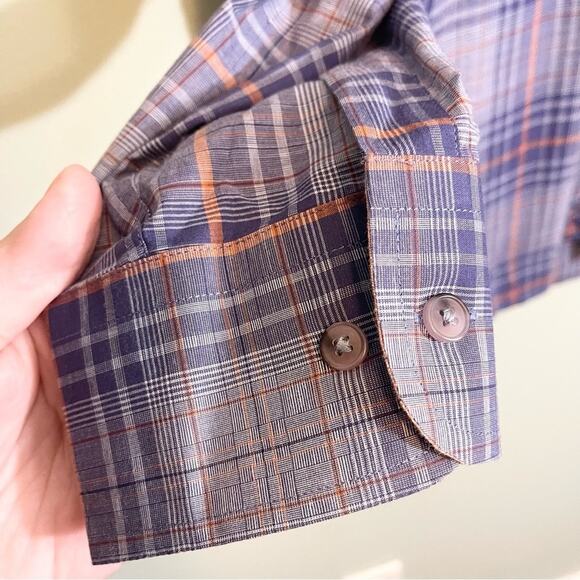 Joseph Abboud Men's Blue Plaid Collared Long Cuffed Sleeve Button-Up Shirt XL - Picture 6 of 11